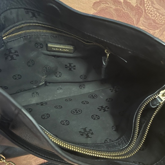 Authentic Tory Burch Britten Slouch Pebbled Leather Black Shoulder Bag Purse - Picture 12 of 16